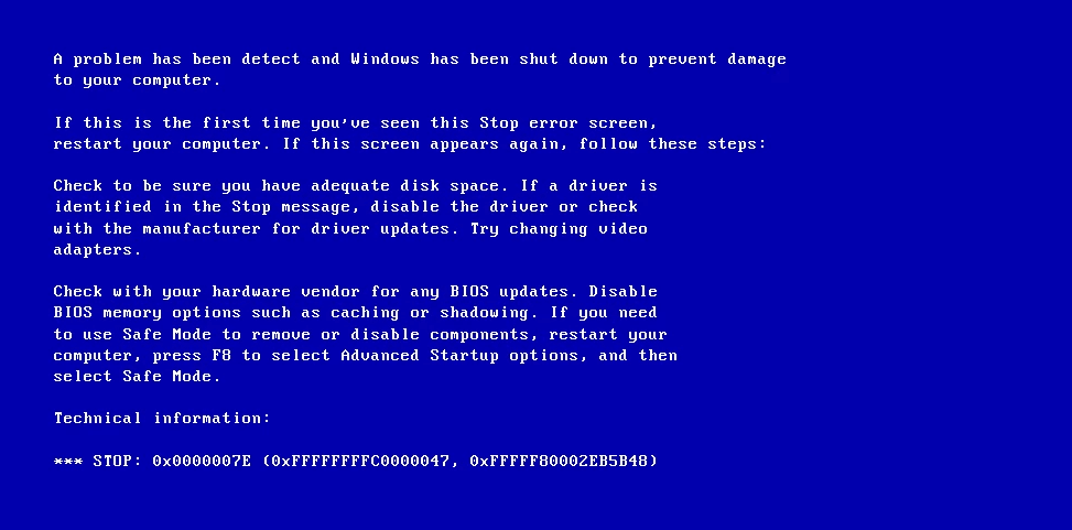 blue screen of death error
